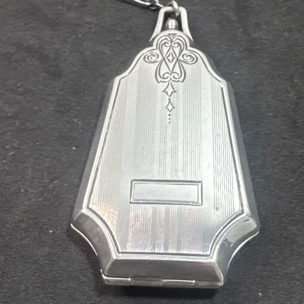 Sterling Silver Art Deco Compact with Finger Ring Chatelaine No Mono - Picture 4 of 16